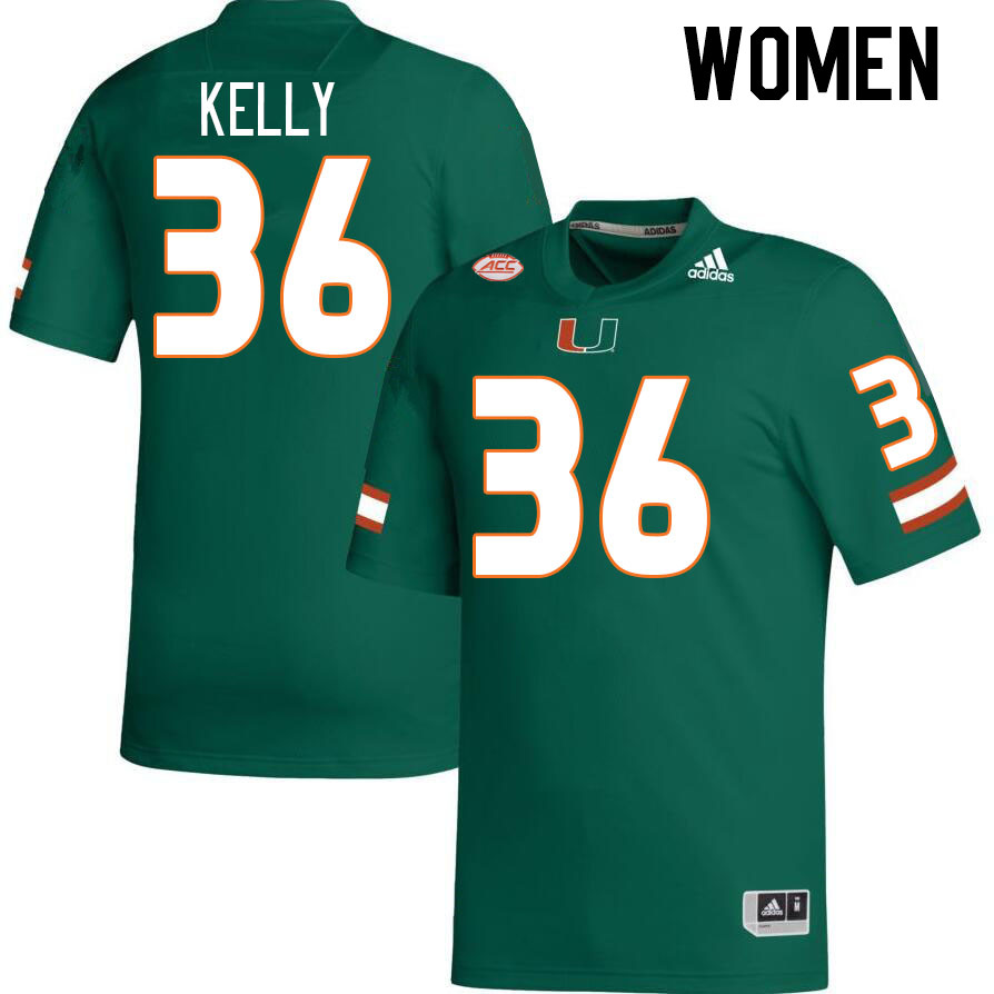 Women #36 Nick Kelly Miami Hurricanes College Football Jerseys Stitched-Green